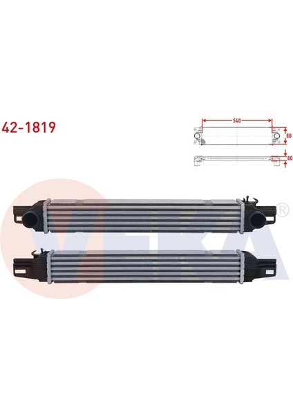 VEKA-42-1819 - Turbo Radyatoru (Intercooler) (Euro 5 - Euro 6) Fıat Fıorıno 1.3 Mjt 2015- / Cıtroen Nemo 1.3 Hdı 20