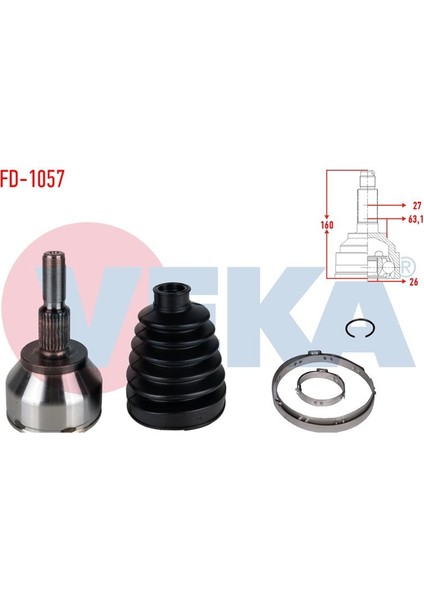 VEKA-FD-1057 - Aks Kafası Sol-Sag On Dıs Ford Focus Iıı 2.0 Tdcı M-T 27×26×63,10 Uzunluk 160MM 2011-2015