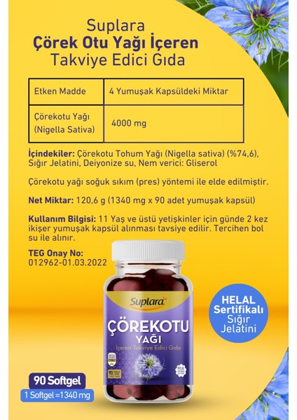Çörekotu Yağı İçeren (90 Kapsül)