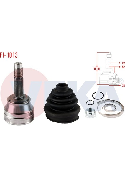VEKA-FI-1013 - Aks Kafası Sol-Sag On Dıs Fıat Palıo (178BX) (178DX) 1.6i 16V 22×22×52 Uzunluk 149,2 mm 1996-2005