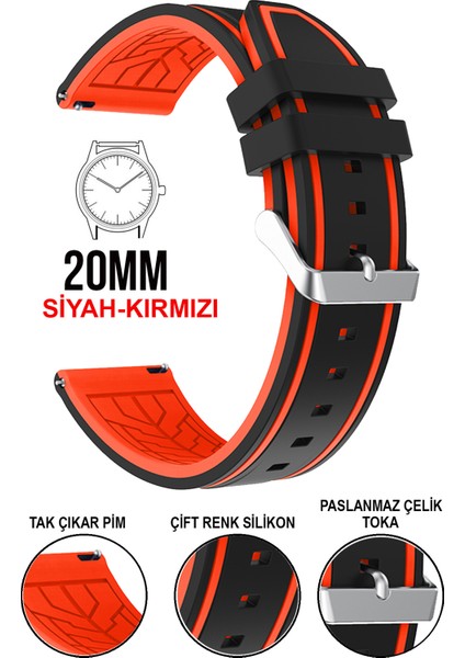 20 mm Fossil-Welder-Casio-Seiko-Omega-Armani Saat Uyumlu Silikon Saat Kordonu Kayışı A5520