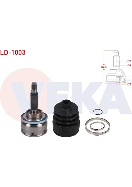 VEKA-LD-1003 - Aks Kafası Sağ veya Sol On Dıs 22×22X56 Uzunluk 174,2MM Lada 1.7 4×4 1996-2015