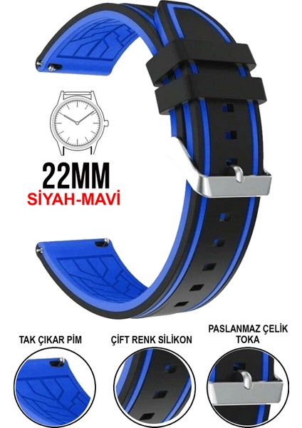 22 mm Fossil-Welder-Casio-Seiko-Omega-Armani Saat Uyumlu Silikon Saat Kordonu Kayışı A5522