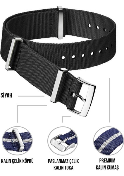 22 mm Fossil-Welder-Casio-Seiko-Omega-Armani Saat Uyumlu Nato Tekstil Kumaş Saat Kordonu F39XWDS-22