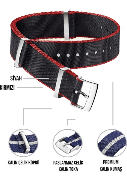 22 mm Fossil-Welder-Casio-Seiko-Omega-Armani Saat Uyumlu Nato Tekstil Kumaş Saat Kordonu F39XWDS-22