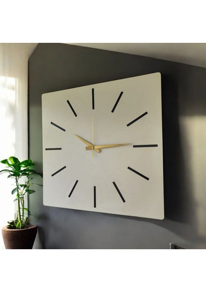 Kare Ahşap Beyaz Renk Sade Sayılı Hediyelik Sessiz Duvar Saati 50 cm