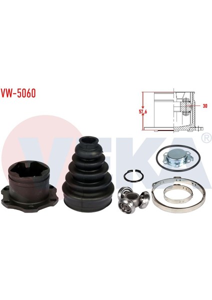 VEKA-VW-5060 - Aks Kafası Sol-Sag On Ic Volkswagen Golf Iv (1j1) 1.6i Freze Dıs 30 Uzunluk 57.6mm 1997-2005