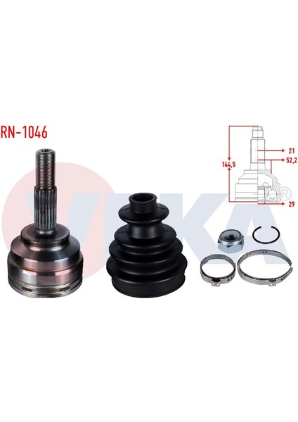 VEKA-RN-1046 - Aks Kafası Sol-Sag On Dıs Renault Kangoo (Kc0/1) 1.5 Dcı Ince Freze 21×29×52,2 Uzunluk 144,5 mm 1998-2008
