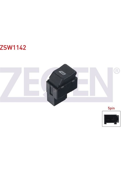 ZEGEN-ZSW1142 - Cam Acma Anahtarı Teklı 5 Pın Polo 2009-/ Ibıza Iı - Cordoba 1993-2002