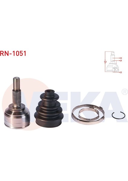 VEKA-RN-1051 - Aks Kafası Sol-Sag On Dıs Dacıa Sandero Iı 1.5 Dcı 23×22×49 Uzunluk 143 mm 2013-