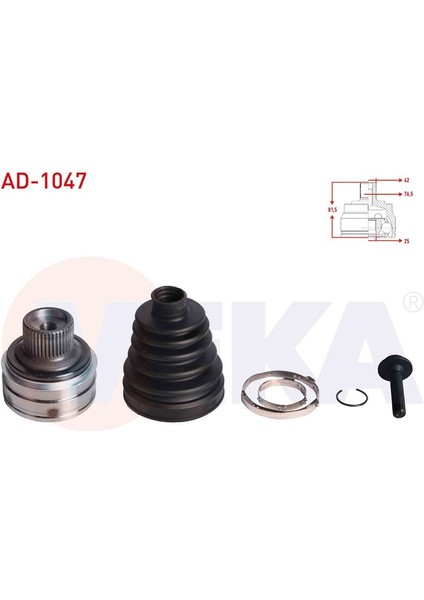 VEKA-AD-1047 - Aks Kafası Sağ veya Sol On Dıs Audı A4 (8k2,b8) 2.0 Tdı 42×25×76,5 Uzunluk 81,5 mm 2007-2015