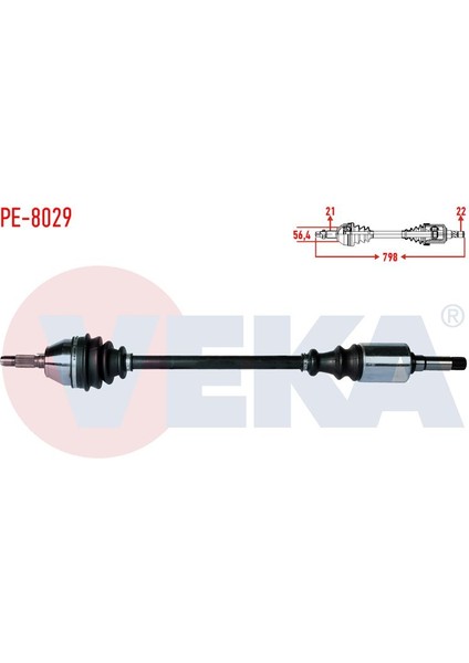 VEKA-PE-8029 - Komple Aks Sag On Peugeot 106 I (1A,1C) 1.4 Uzunluk 798MM 1991-1996