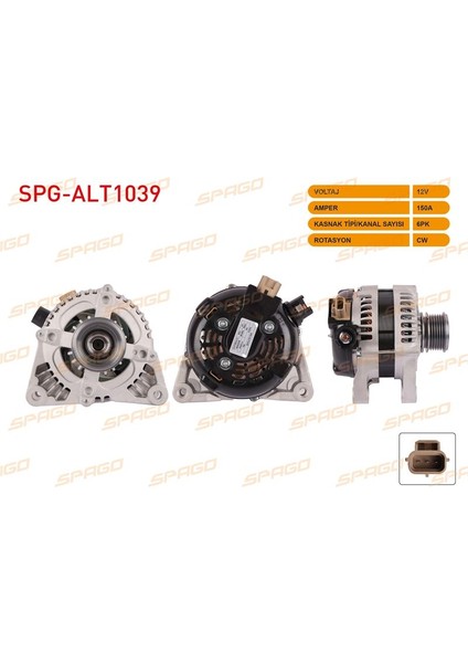 SPAGO-SPG-ALT1039 - Alternator 12V/150A 6pk (ALT3110) Focus Iı 1.6 Tdcı 2004-2011/ Kuga I 2.0 Tdcı 2008-2012/ Fusıon 1.6 Tdcı 2004-2012