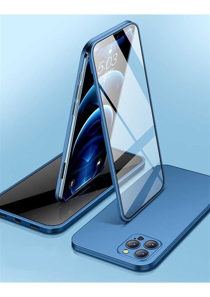 Apple iPhone 13 Pro Max Uyumlu Kılıf Ince Mat Cam + Arka Kapak 360 Tam Koruma Ledo Arbinovo