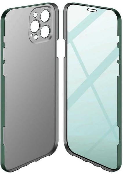 Apple iPhone 13 Pro Max Uyumlu Kılıf Ince Mat Cam + Arka Kapak 360 Tam Koruma Ledo Arbinovo
