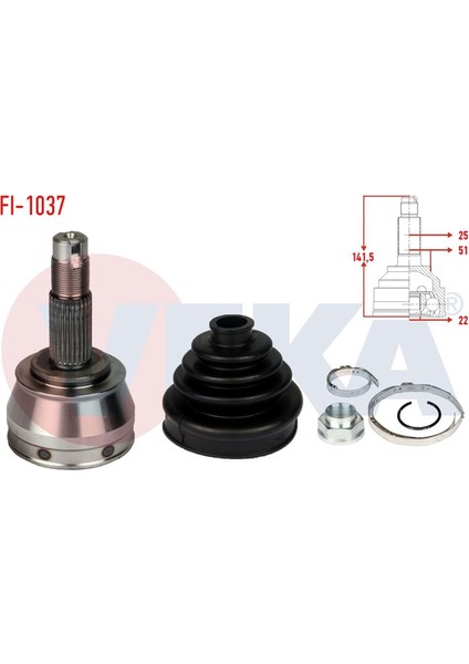 VEKA-FI-1037 - Aks Kafası Sol-Sag On Dıs Fıat Brava (182) 1.6 16V 25×22×51 Uzunluk 141,5 mm 1995-2002