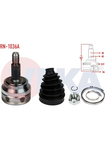 VEKA-RN-1036A - Aks Kafası Sol-Sag On Dıs Renault Master Iı (Fd) 2.5 Dcı Abslı 51 Dıs 28×36×65 Uzunluk 167 mm 1998-2010