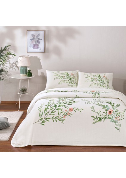 Bloomy Yeşil Çift Kişilik Pamuklu Pike Takımı