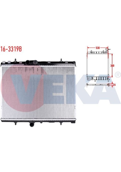 VEKA-16-3319B - Su Radyatoru Brazıng Peugeot Partner Tepee 1.6 Hdı M-T 2008-