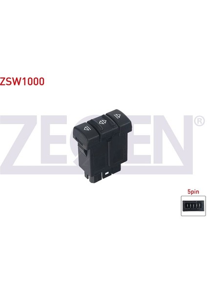 ZEGEN-ZSW1000 - Cam Acma Anahtarı Teklı 5 Pın Turuncu Isık Renault R19 1988-2000