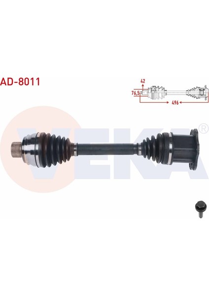 VEKA-AD-8011 - Komple Aks Sol-Sag On Uzunluk 496MM Audı A6 2.0 Tdı- 2.0 Tfsı - 3.0 Tdı 2010-/ A7 2.0 Tfsı - 3.0 Tdı 2010-/ A8 3.0 Tdı 2009-/ Q5 2.0 Tdı - 2.0 Tfsı 2008-