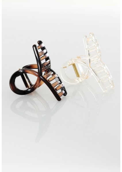 2'li Set Şeffaf Desenli Parlak Kaymaz Mandal Saç Tokası