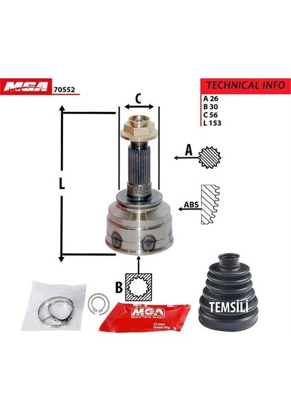 MGA-70552 - Aks Kafa Dıs-(Mazda: 323-FAMILYA 95>98 "1.8"/323-LANTIS 95>98 "1.8" ) (26×30×56)