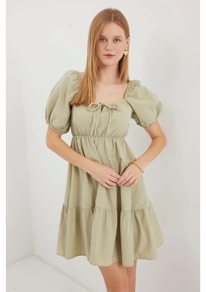 2351 Kloş Poplin Elbise - Çağla