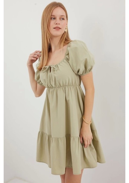 2351 Kloş Poplin Elbise - Çağla