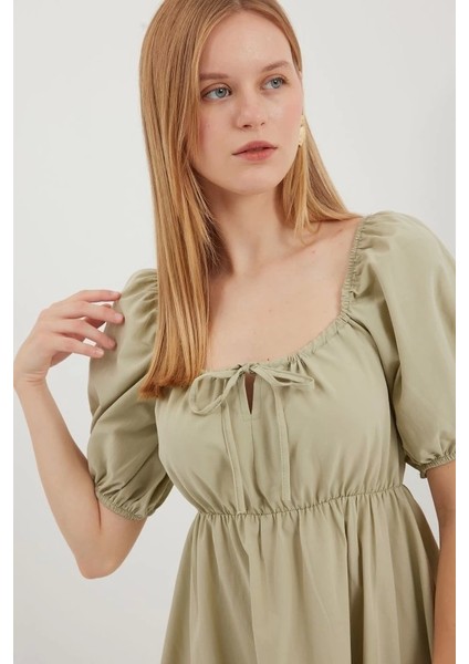 2351 Kloş Poplin Elbise - Çağla