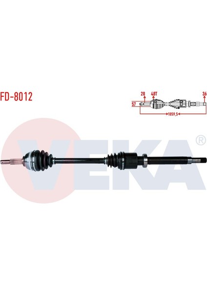 VEKA-FD-8012 - Komple Aks Sag On Ford Transıt (Fa_ _) 2.4 Tdcı Abslı 48 Dıs Uzunluk 1059,5MM 2000-2006