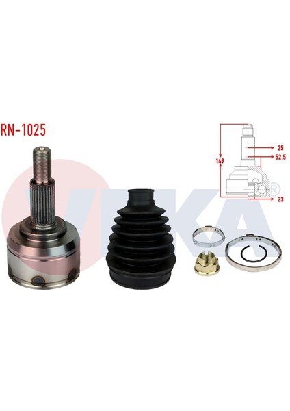 VEKA-RN-1025 - Aks Kafası Sol-Sag On Dıs Dacıa Dokker 1.5 Dcı 25×23×52,5 Uzunluk 149MM 2012-