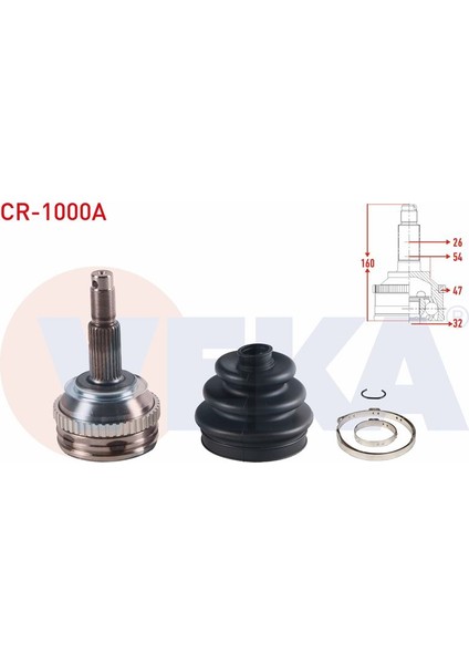 VEKA-CR-1000A - Aks Kafası Sol-Sag On Dıs 26×32×54 Abs 47 Dıs Uzunluk 160MM Chrysler Voyager Iıı (Gs) 2.4i 1995-2001