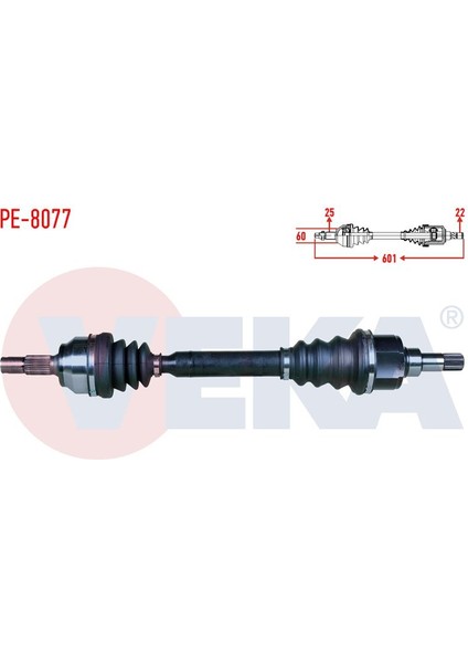 VEKA-PE-8077 - Komple Aks Sol On Peugeot 206 (2A/C) 1.6i 16V M-T Uzunluk 601MM 1998-2006