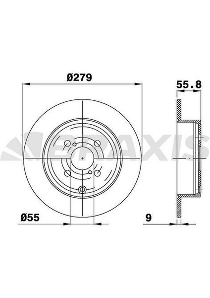 BRAXIS-AE0364 - Arka Fren Dıskı (Aynası) Duz Toyota Corolla 1.4 D4D 1.6 Vvtı 2003-2007 (279X4)