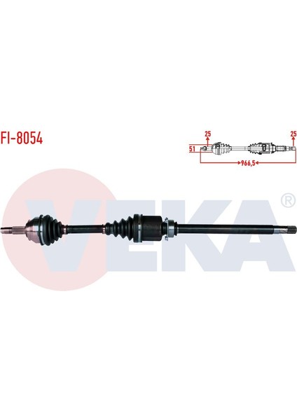 VEKA-FI-8054 - Komple Aks Sag On Fıat Doblo (152,263) 1.6 Mjt A-T/m-T Uzunluk 966,5MM 2010-