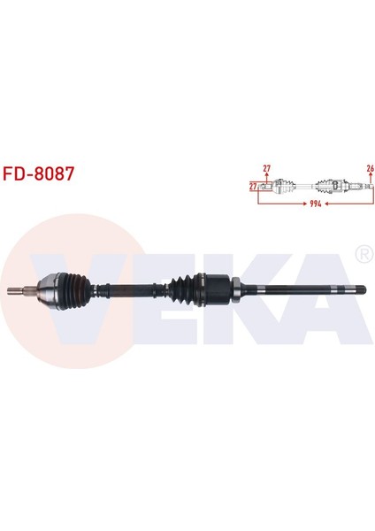 VEKA-FD-8087 - Komple Aks Sag On Uzunluk 994MM Ford Kuga I 2.0 Tdcı A-T/m-T 4×4 2008-2013