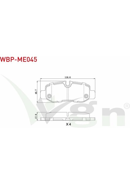 WAGEN-WBP-ME045 - Fren Balata Arka Mercedes Vıto (W447) 111 Cdı 2014- / (W447) 114 Cdı 2014- / (W447) 116 Cdı 2014- / (W447) 119 Bluetec 2014-