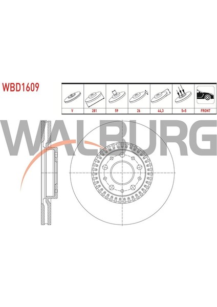 WALBURG-WBD1609 - Fren Dıskı On Havalı 5 Bjn 281×26X59X44,3 Fıat Egea 2021-