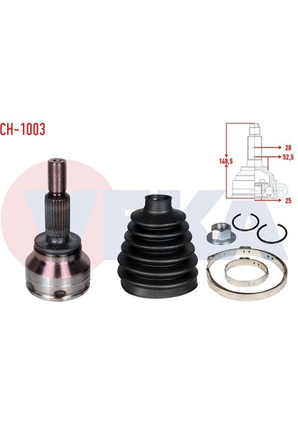 VEKA-CH-1003 - Aks Kafası Sağ veya Sol On Dıs Chevrolet Aveo (T300) 1.4 16V 25×28×52,50 Uzunluk 148,50MM 2011-2014
