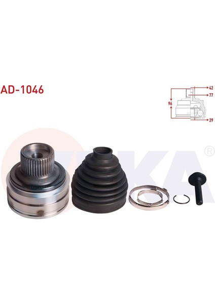VEKA-AD-1046 - Aks Kafası Sağ veya Sol On Dıs Audı A6 (4g2,c7) 2.0 Tdı 42×29×77 Uzunluk 96 mm 2010-