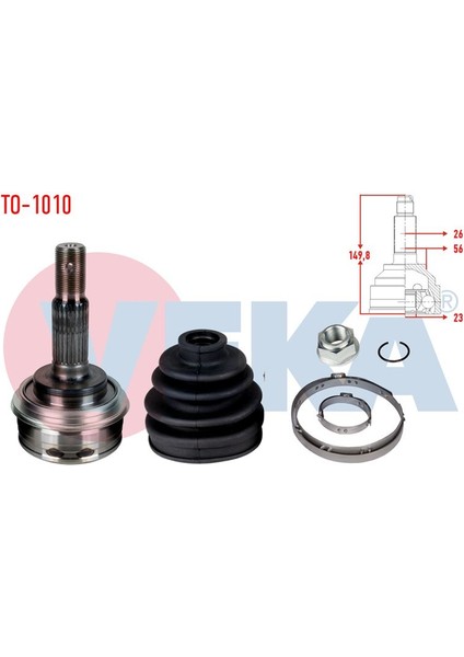 VEKA-TO-1010 - Aks Kafası Sol-Sag On Dıs Toyota Corolla (_E10_) 1.3i EE101 26×23×56 Uzunluk 149,8 mm 1992-1997