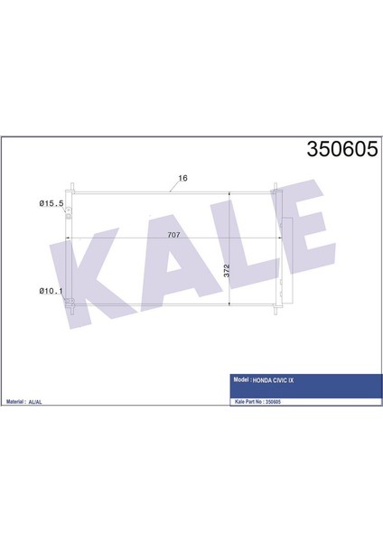 KALE-350605 - Klima Radyatörü Honda Cıvıc Ix 1.4ı/1.8ı Vtec 1.6ı/2.2ı Dtec 12=> Kurutucu Ile [brazıng Al/al] [707X372X16]