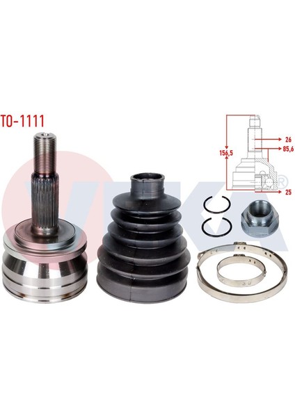 VEKA-TO-1111 - Aks Kafası Sağ veya Sol On Dıs Toyota Corolla 1.4 D-4d 26×25×85,60 Uzunluk 156,50MM 2012-