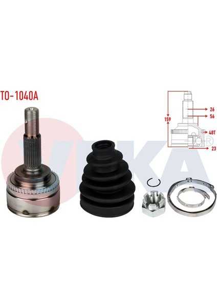 VEKA-TO-1040A - Aks Kafası Sağ veya Sol On Dıs Toyota Corolla (_E12_) 1.4 Vvt-I Abslı 48 Dıs 26×23×56 Uzunluk 160 mm 2002-2007