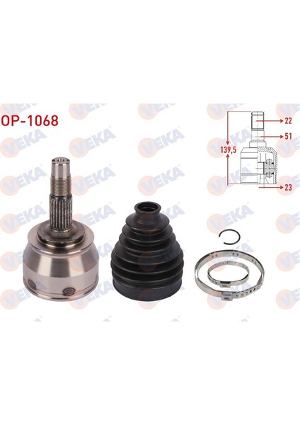 VEKA-OP-1068 - Aks Kafası Sol-Sag On Dıs 22×23X51 Uzunluk 139,5MM Opel Corsa E 1.4 2014-