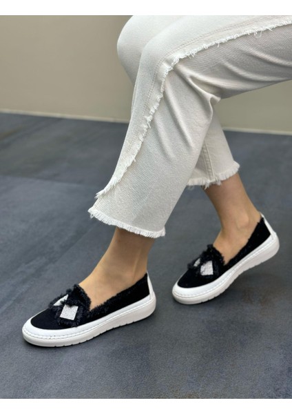 Siyah Renk Taşlı Düz Taban Kadın Kot Sneakers fırsatları