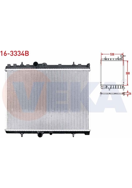 VEKA-16-3334B - Su Radyatoru Brazıng Peugeot 407 (6d) 2.0 Hdı A-T Ac+/- 2004-2011