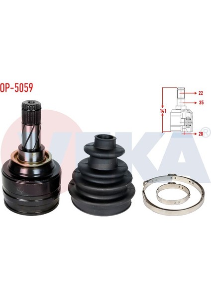 VEKA-OP-5059 - Aks Kafası Sağ veya Sol On Ic Opel Corsa B 1.0i 22×28×35 Uzunluk 141 mm 1993-2000