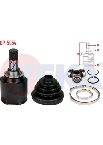 VEKA-OP-5054 - Aks Kafası Sağ veya Sol On Ic Opel Vectra C 2.0 Dtı M-T 22×28×35 Uzunluk 153,5 mm 2002-2008
